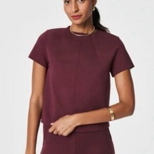SPANX Short-Sleeve Crewneck Top in Plum